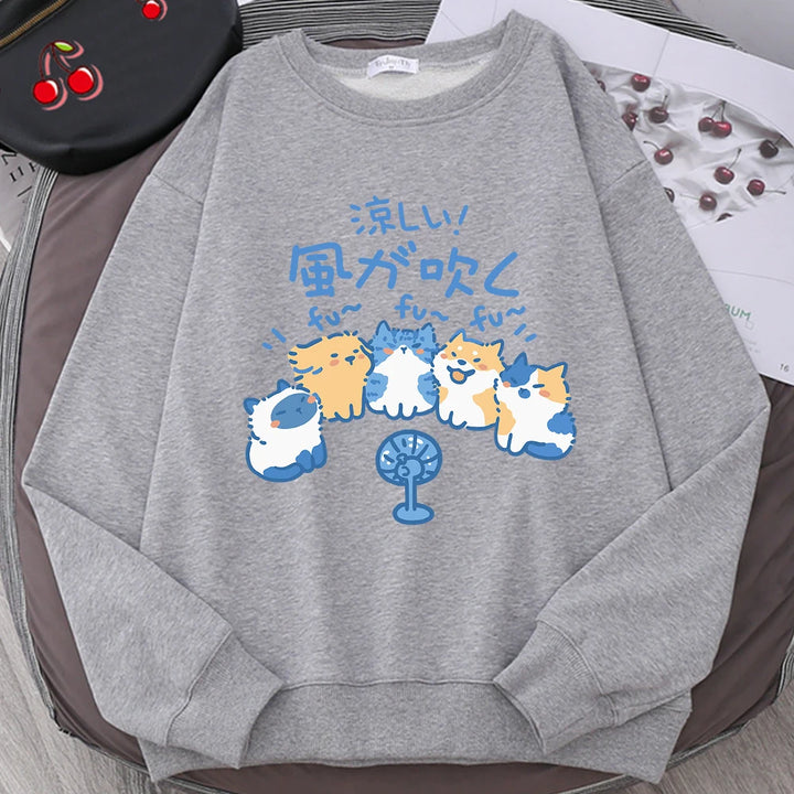 5 Cats Fan Print Sweatshirt