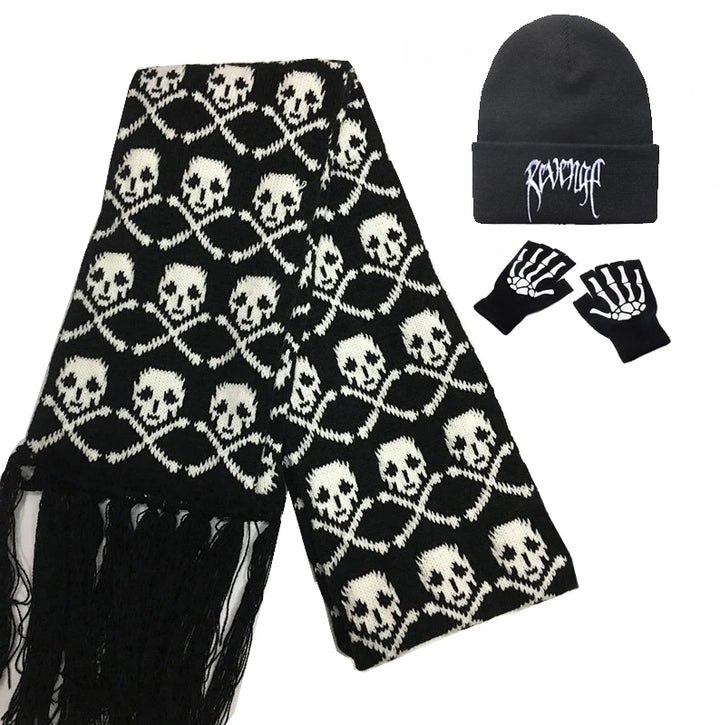 Skull Pattern Scarf – Unisex Knitted Wrap with Skeleton Design