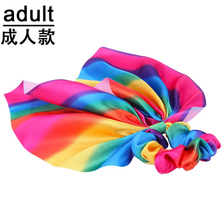 Hair Accessories with Bow Hair Ties Girls Women Elastic Hair Rubber Bands Elastic Rainbow Ribbon Hair Scrunchie Ponytail Holders
