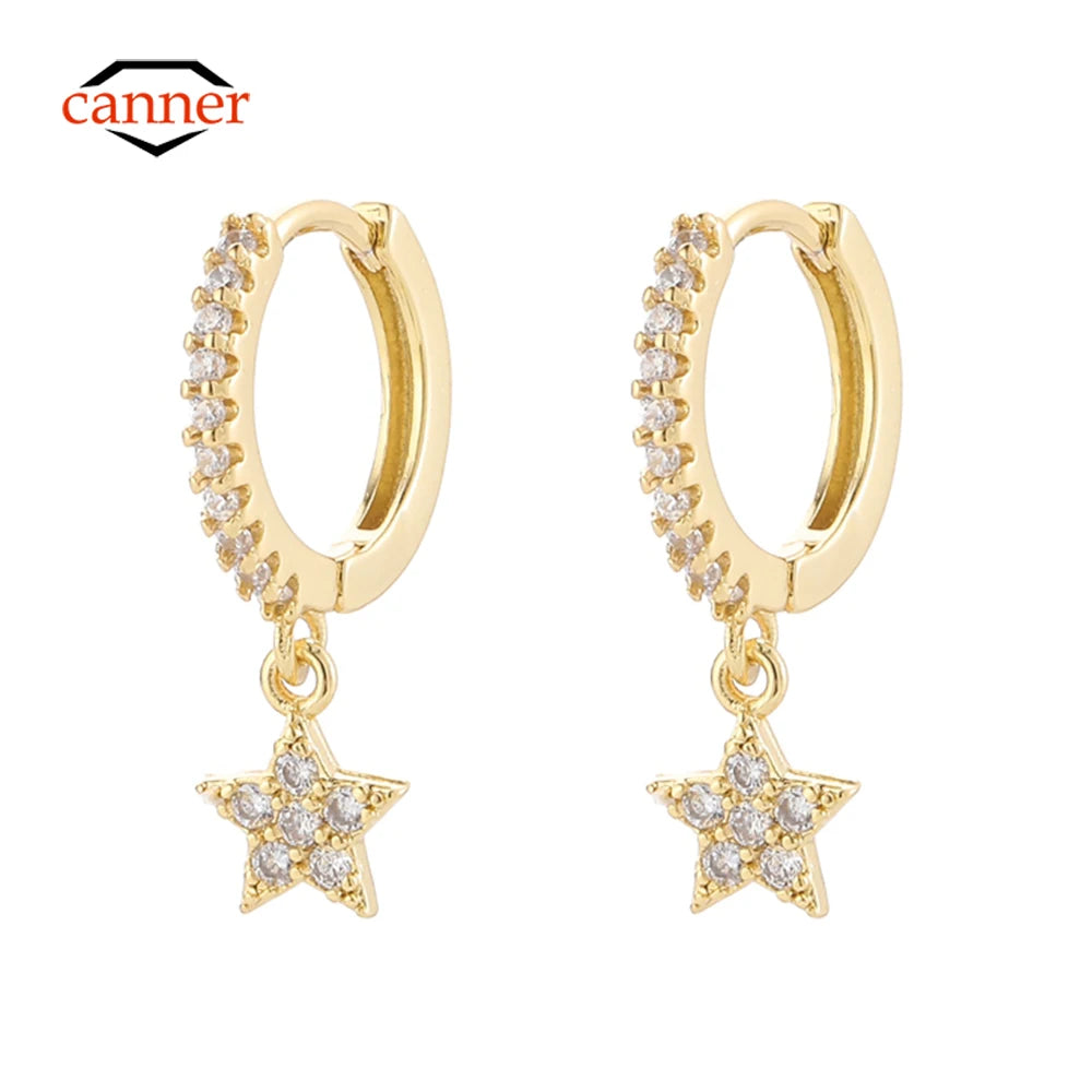 ZirconBloom™ – CANNER 18K Gold Plated Drop Earrings with Star Design