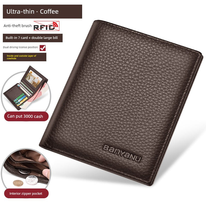 Banyanu Men's Horizontal Leather Driving License One-Piece Wallet