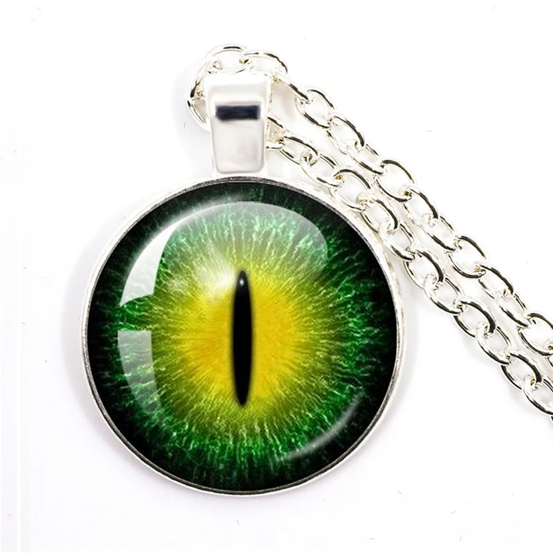 Lovely Fashion Colored Evil Eye Necklace Beautiful Animal Dragon Cats Eye Heart 25mm Glass Cabochon Pendant Gift For Fridends