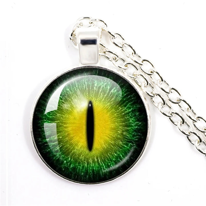 Lovely Fashion Colored Evil Eye Necklace Beautiful Animal Dragon Cats Eye Heart 25mm Glass Cabochon Pendant Gift For Fridends