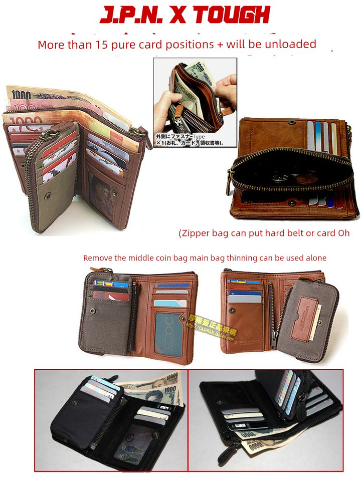 Tough Japan Men Genuine Leather Personality Vertical Wallet