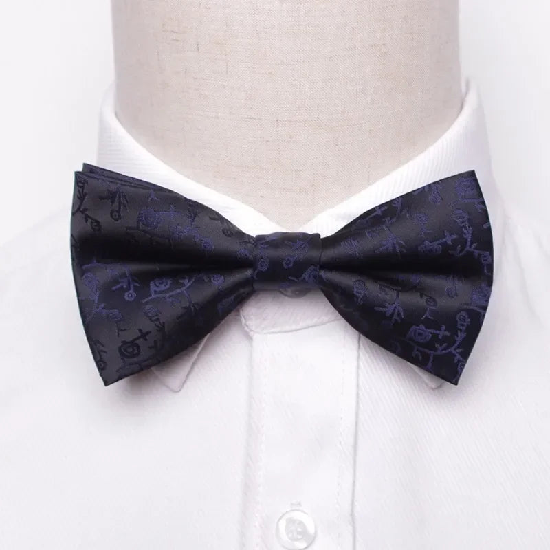 Men’s Classic Black Bow Tie – Formal Polyester Woven Pattern