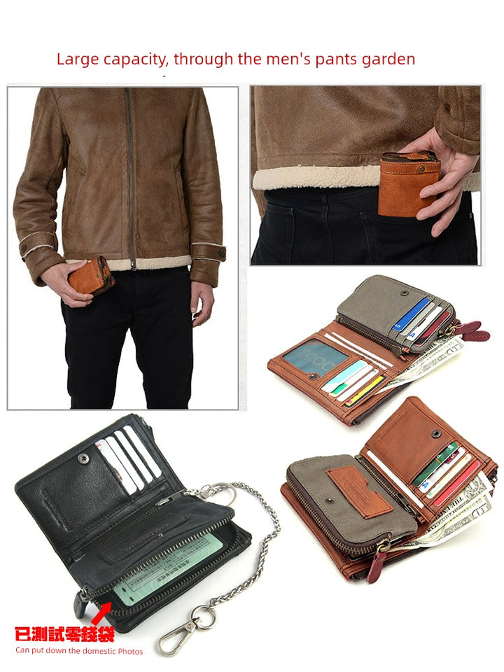 Tough Japan Men Genuine Leather Personality Vertical Wallet