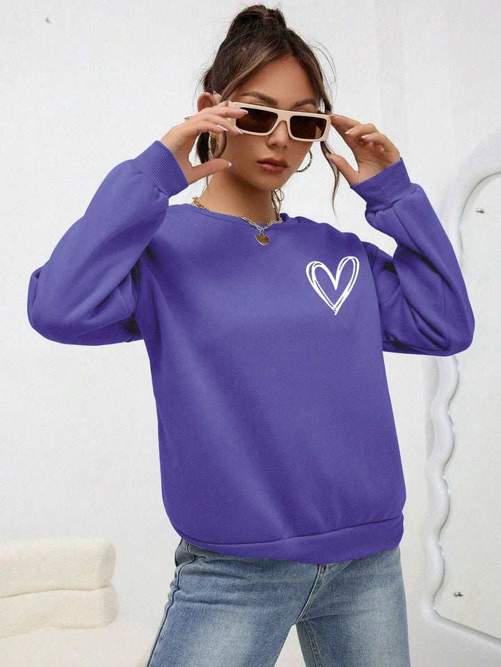 Heart Print Casual Sweatshirt