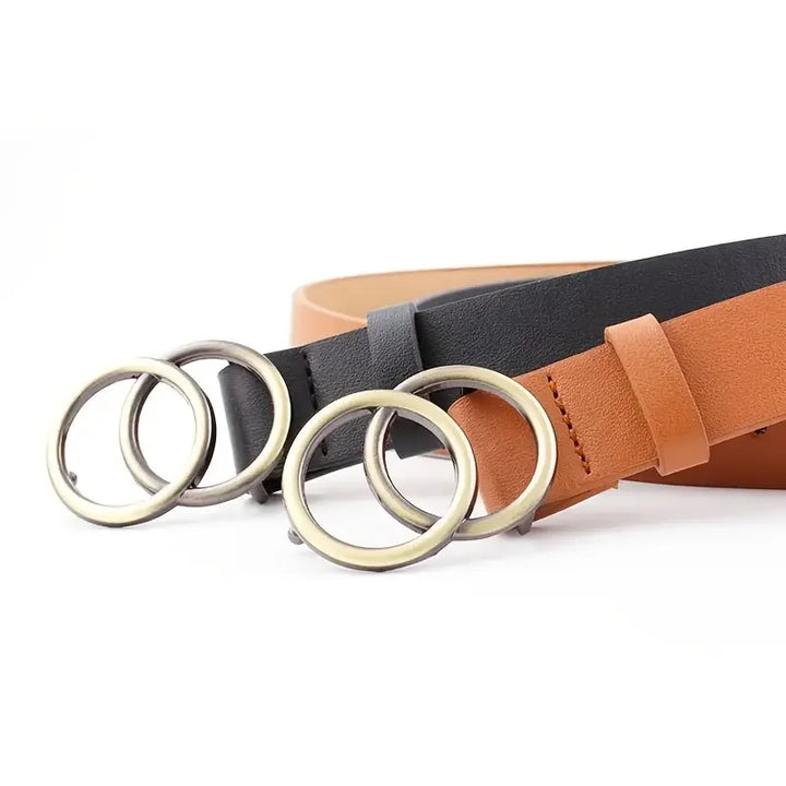 Women Belts For Jeans Waist Faux Leather Belt For Dress Ladies Belts For Pants With Fashion Double Golden O Ring Buckle
