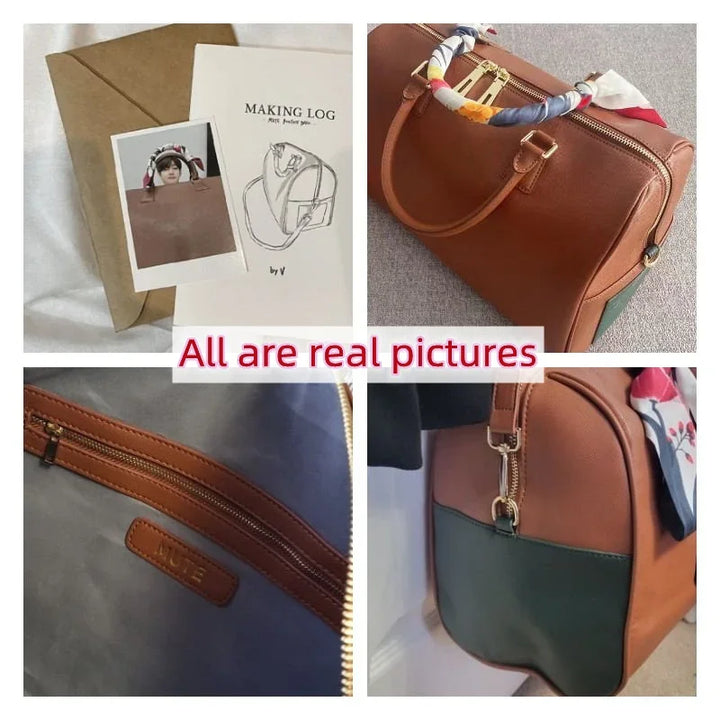 Luxury V Design Boston Handbag – Unisex Crossbody Bag with Silk Scarf