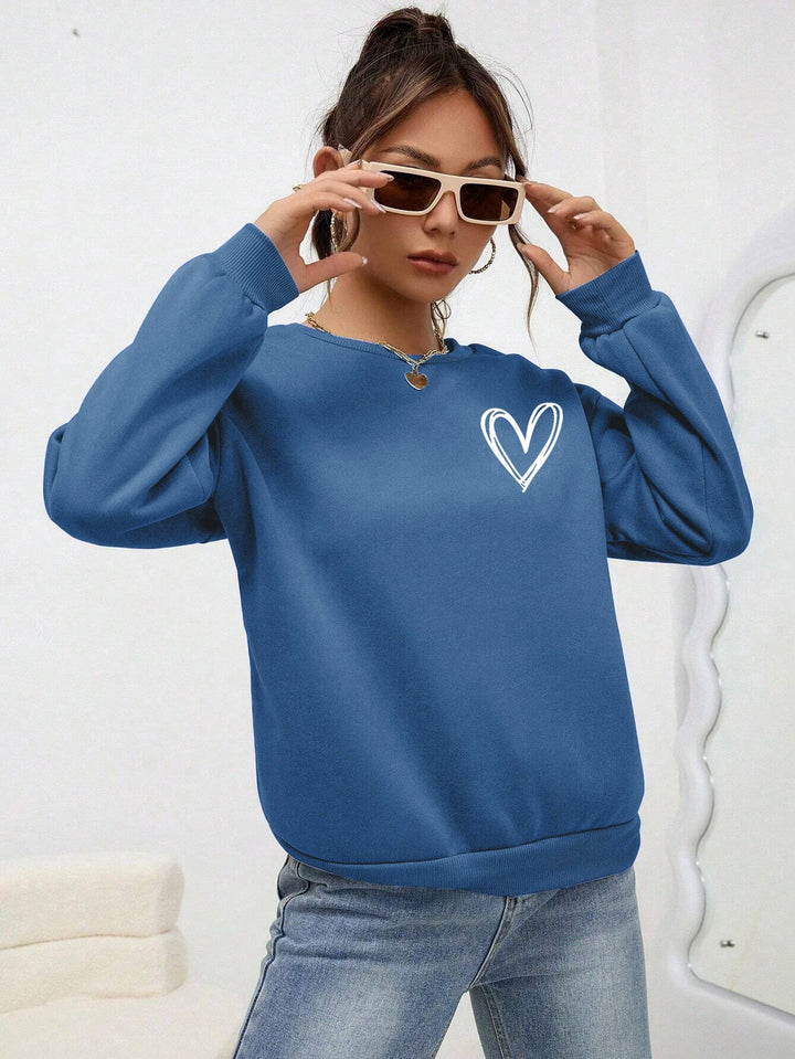 Heart Print Casual Sweatshirt