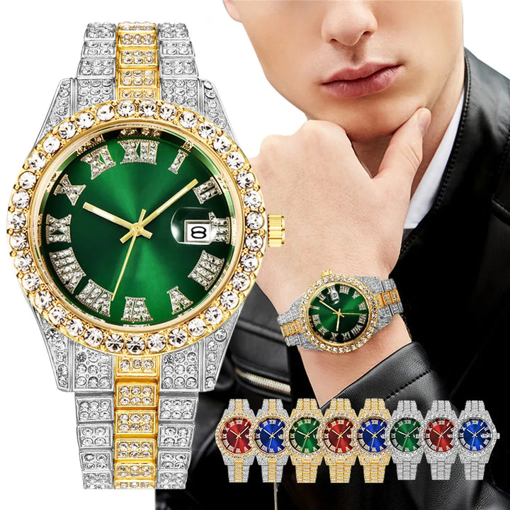 Full Diamond Stainless Steel Quartz Watch for Men