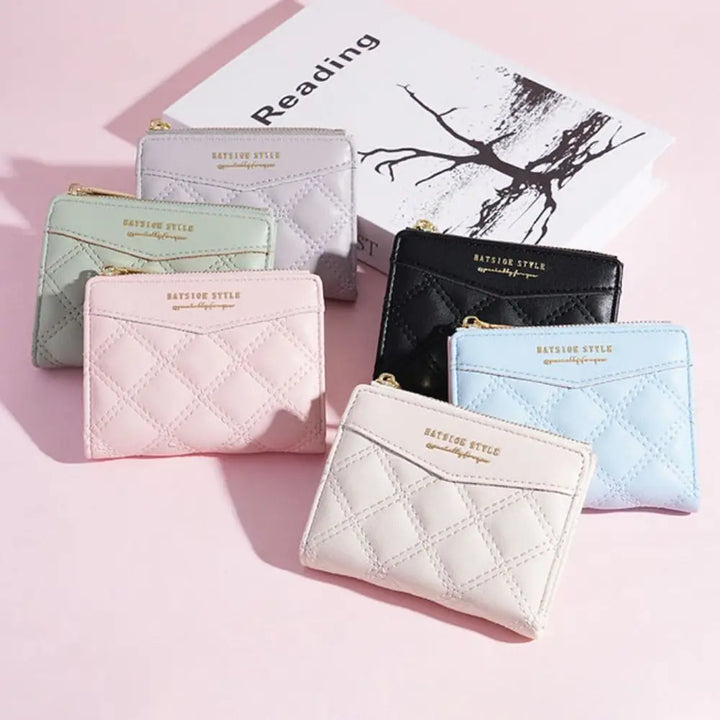 Fashion Embroidery Coin Purse Solid Color PU Short Wallet Zipper Card Bag Women
