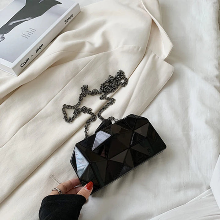 Aurora Gold Box Clutch – Geometric Mini Purse for Evening Glam