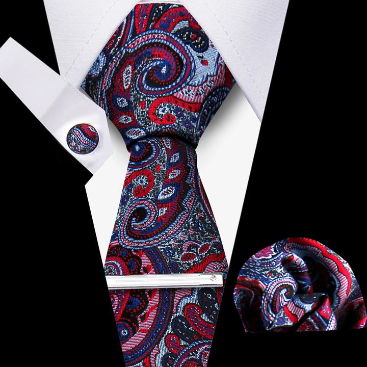 Tie For Men Business Luxury Fashion Necktie Navy Blue 4pcs Set Tie Clip Cufflinks Pocket Square Wedding Suit Accessories Gravata