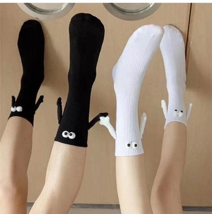 1 Pair Cute Socks Hand In Hand Sock Women Lovely High Quality Solid Color Black White Socks Summer Lace Mesh Short Socks