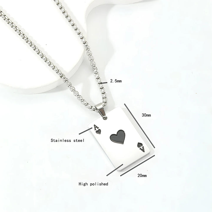 . Poker Ace Card Necklace – Spades & Hearts Hip Hop Chain for Men