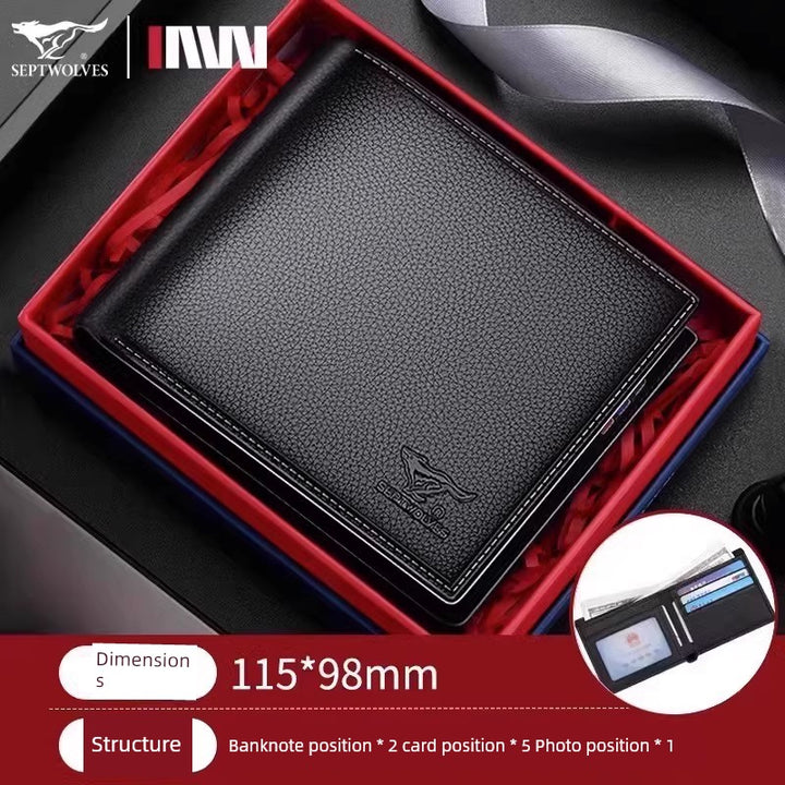 SEPTWOLVES Men Genuine Leather Genuine Goods Short One-Piece Wallet