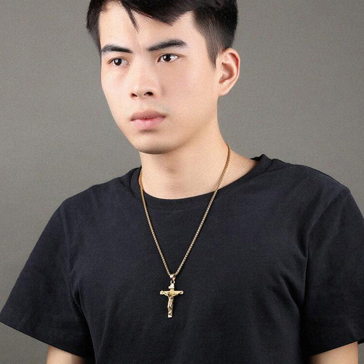 . Faith Cross Pendant Necklace – Gold & Silver Stainless Steel Chain for Men