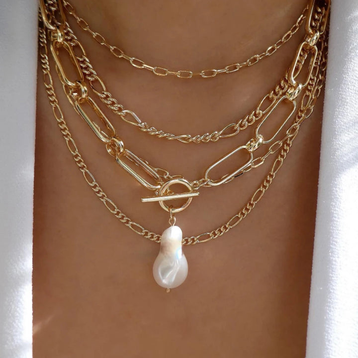 Gold Pendant Necklace Set – Trendy Boho Multi-Layer Crystal Jewelry for Women