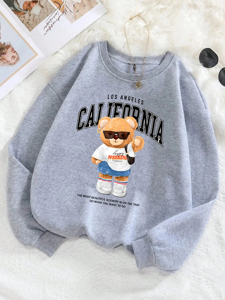 California Bear Print Oversized Hoodie