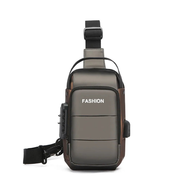 Unisex PU Leather Anti Theft Chest Bag Large Capacity USB Charging Travel Sling Chest Bag Waterproof Crossbody Bag Unisex