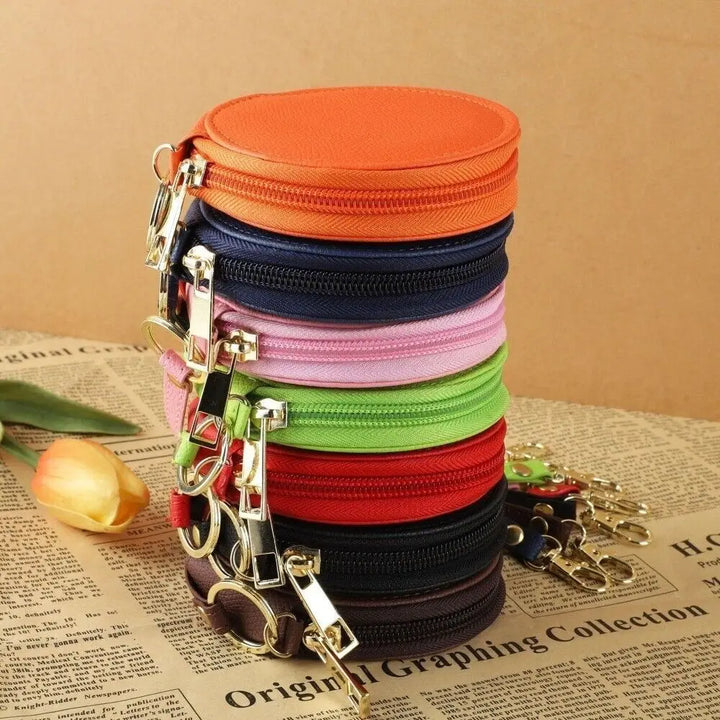 Mini Round Coin Pouch – Solid Color PU Leather Wallet & Accessory Bag