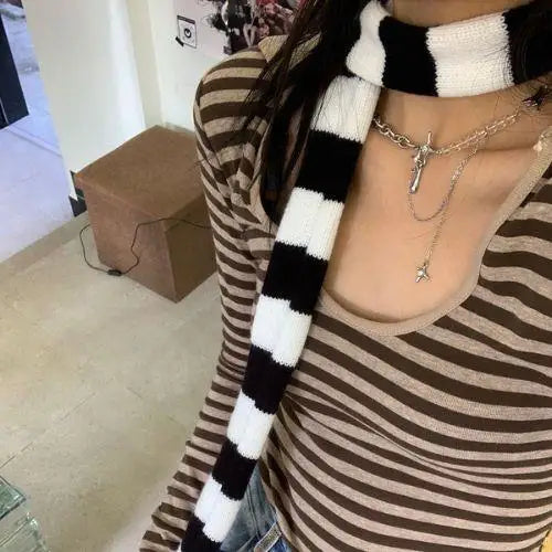 Gothic Striped Shawl – Y2K Winter Scarf for Women