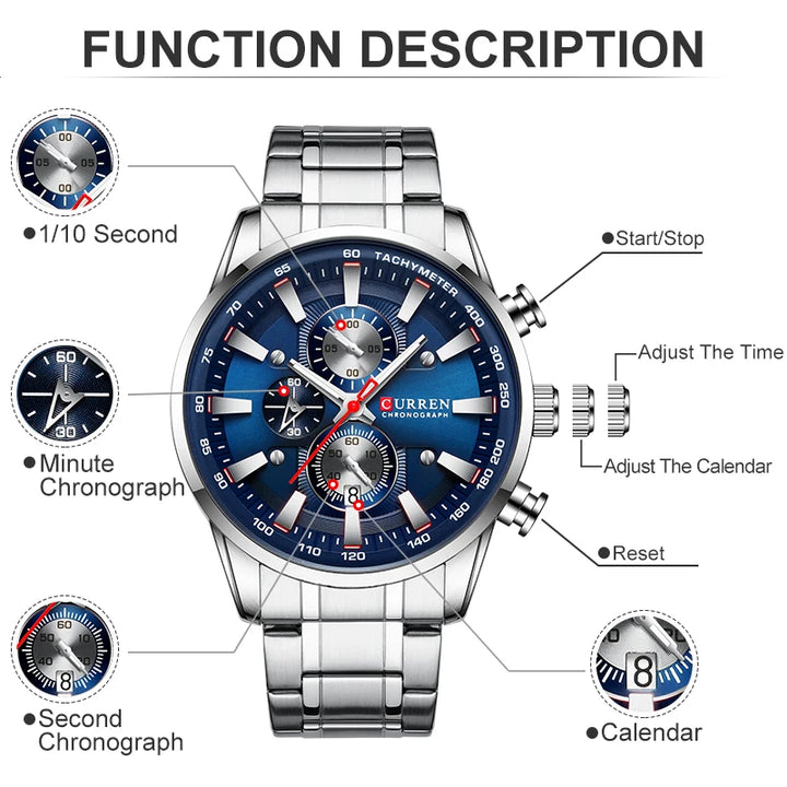 Top Brand CURREN Watch – Men’s Waterproof Chronograph with Date Function
