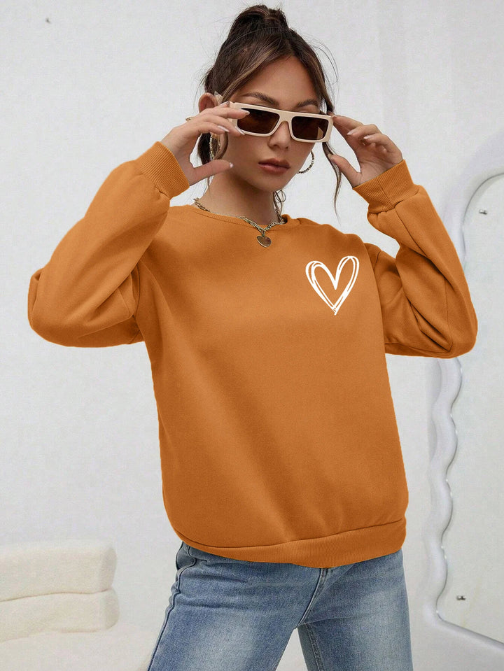 Heart Print Casual Sweatshirt