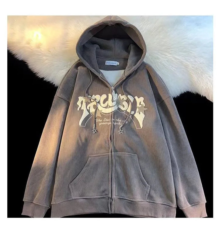 Embroidered Zip-Up Hoodie for Women