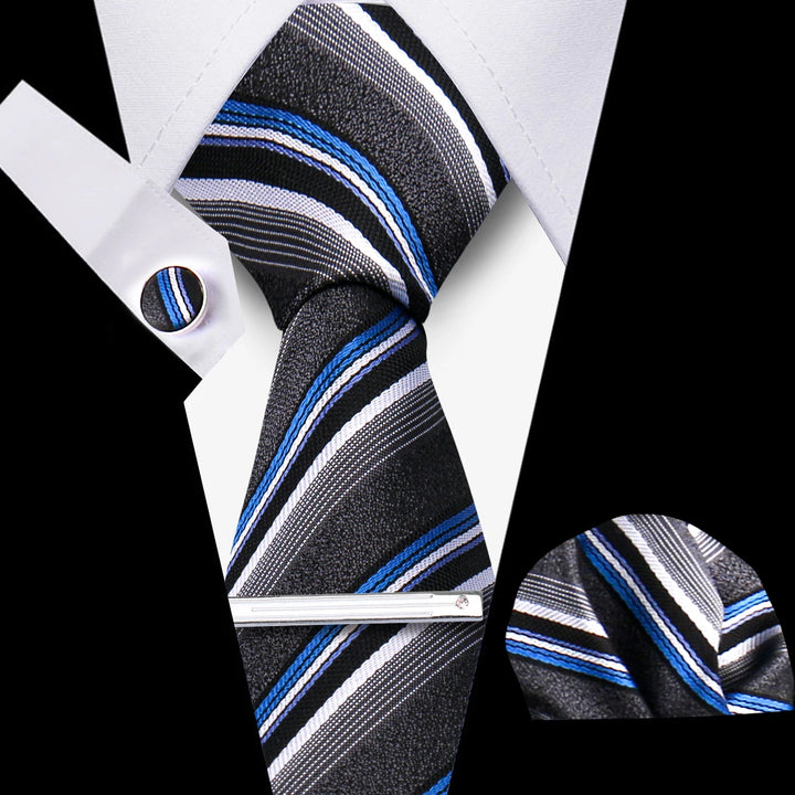 Tie For Men Business Luxury Fashion Necktie Navy Blue 4pcs Set Tie Clip Cufflinks Pocket Square Wedding Suit Accessories Gravata