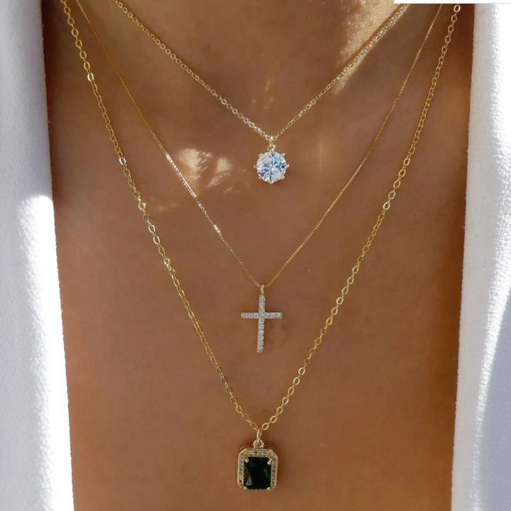 Gold Pendant Necklace Set – Trendy Boho Multi-Layer Crystal Jewelry for Women
