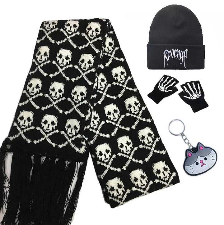 Skull Pattern Scarf – Unisex Knitted Wrap with Skeleton Design