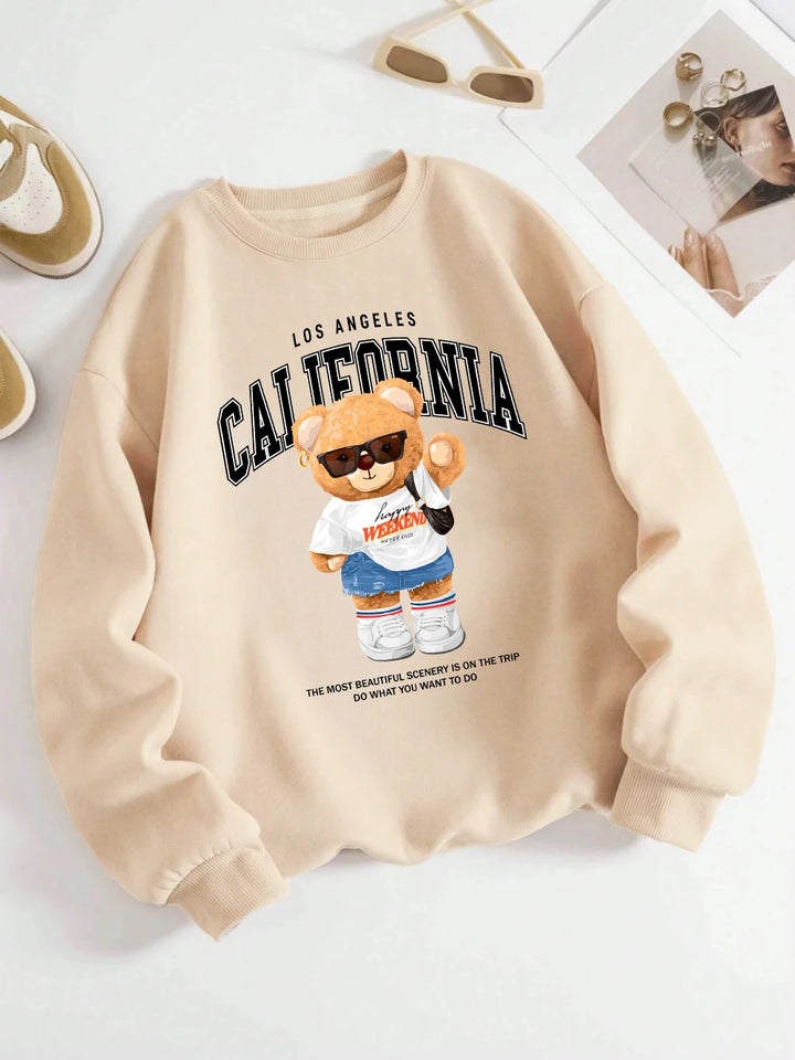 California Bear Print Oversized Hoodie