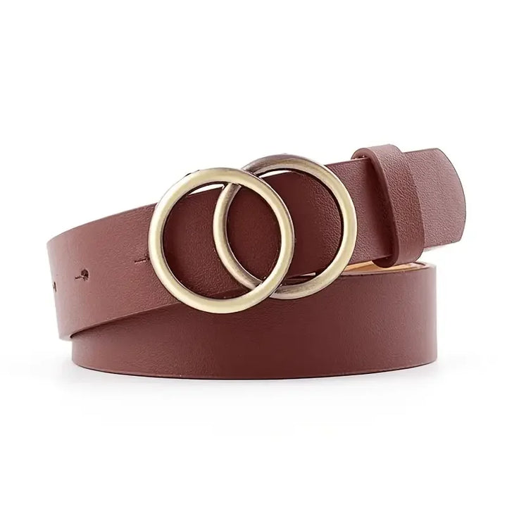 Women Belts For Jeans Waist Faux Leather Belt For Dress Ladies Belts For Pants With Fashion Double Golden O Ring Buckle