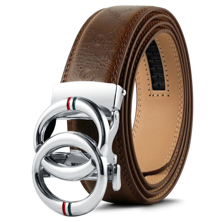 Men Leather Belt Metal Car Automatic Buckle Work Belt Double Loop Round Buckle Belts for Men Women Gifts Gc Belts for Women