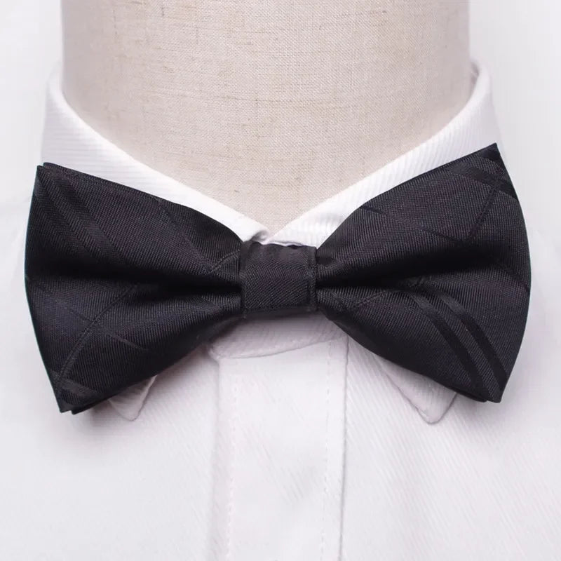 Men’s Classic Black Bow Tie – Formal Polyester Woven Pattern