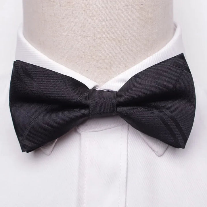 Men’s Classic Black Bow Tie – Formal Polyester Woven Pattern
