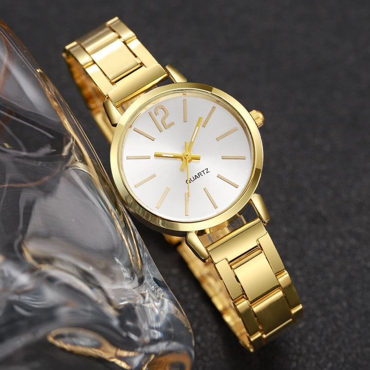 Chic Women’s Watch Set – Simple Quartz Steel Strap & Love Bracelet