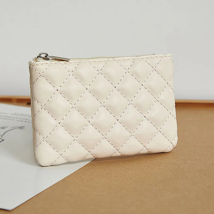 Plaid PU Leather Coin Purse – Mini Zipper Wallet & Card Holder for Women