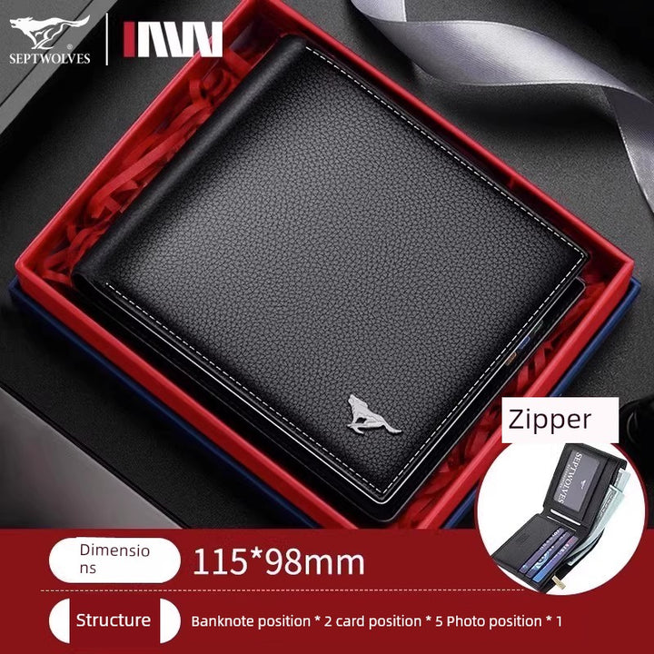 SEPTWOLVES Men Genuine Leather Genuine Goods Short One-Piece Wallet