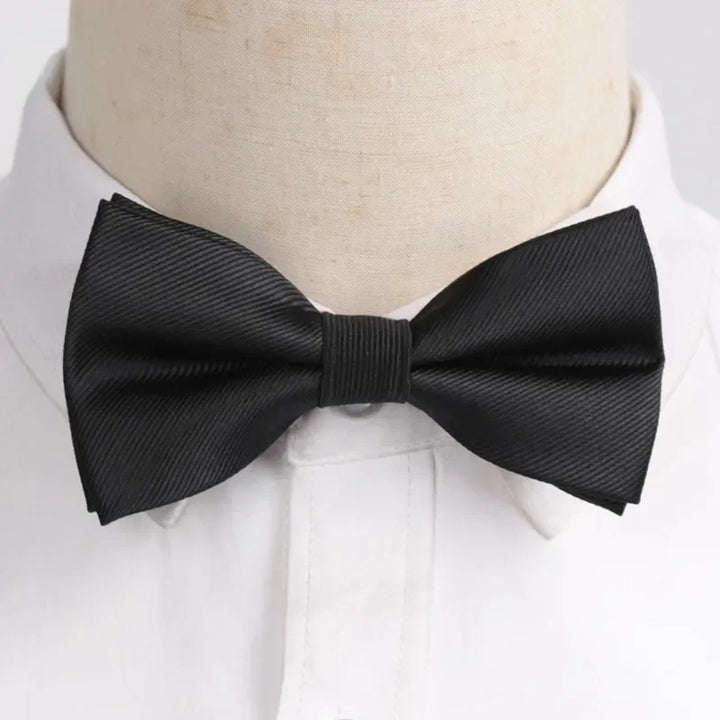 Men’s Classic Black Bow Tie – Formal Polyester Woven Pattern