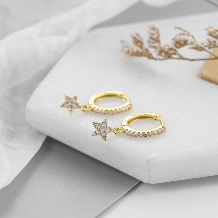 ZirconBloom™ – CANNER 18K Gold Plated Drop Earrings with Star Design