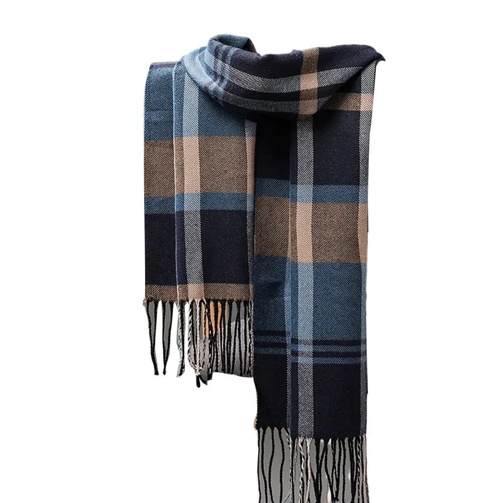 Long Tassel Scarf – Faux Cashmere Plaid Wrap for Men & Women