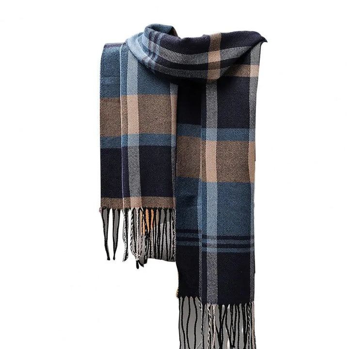 Long Tassel Scarf – Faux Cashmere Plaid Wrap for Men & Women