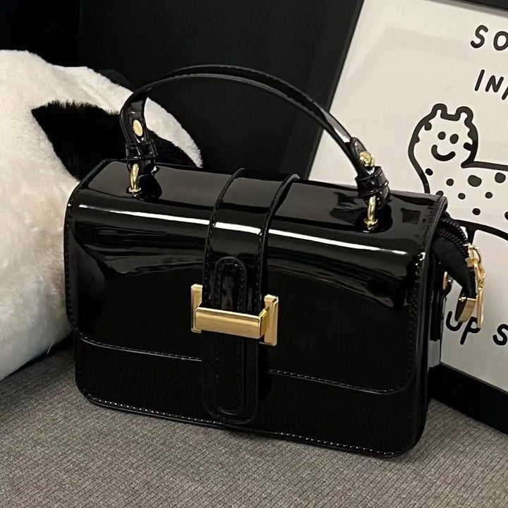 Handheld Small Square Bag, Fashionable, Niche, Versatile, High-end, Textured, Glossy, Simple, Single Shoulder Crossbody Women's
