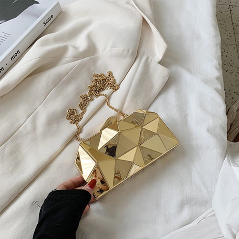 Aurora Gold Box Clutch – Geometric Mini Purse for Evening Glam