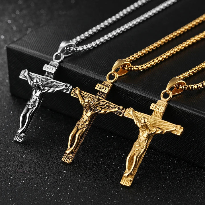 . Faith Cross Pendant Necklace – Gold & Silver Stainless Steel Chain for Men