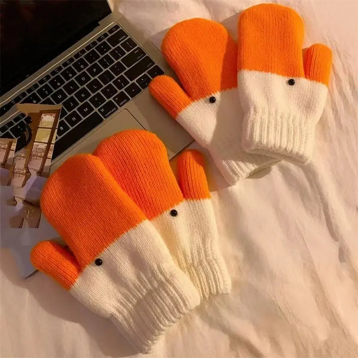 Creative Quirky Gloves Big Goose Woolen Gloves with Fingers Women's Winter Warm Plush Thick Anti Cold Gloves Cute Couple