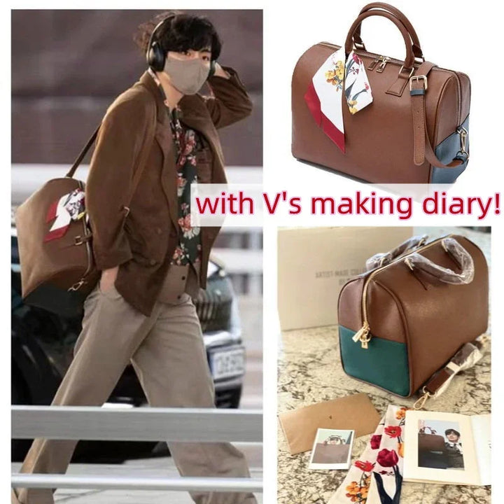 Luxury V Design Boston Handbag – Unisex Crossbody Bag with Silk Scarf
